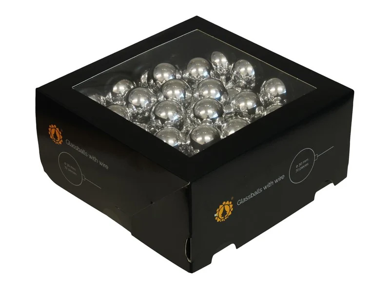 w/b. 72 glassballs/wire silver shiny 30 mm