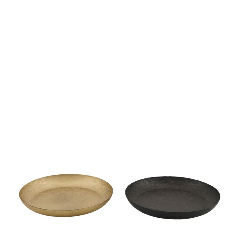 Plate round metal 15x15x3cm Mixed Black/Gold