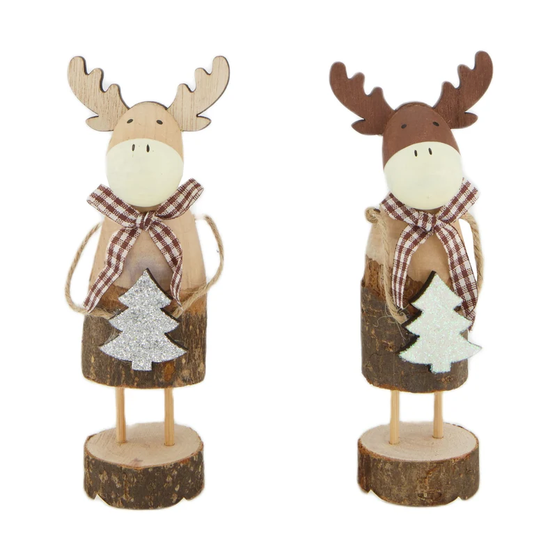 Figurine deer wood 5x4x14cm Mixed Brown/Natural