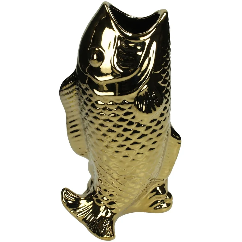 Vase Fish Ceramic Gold 28x11x16cm