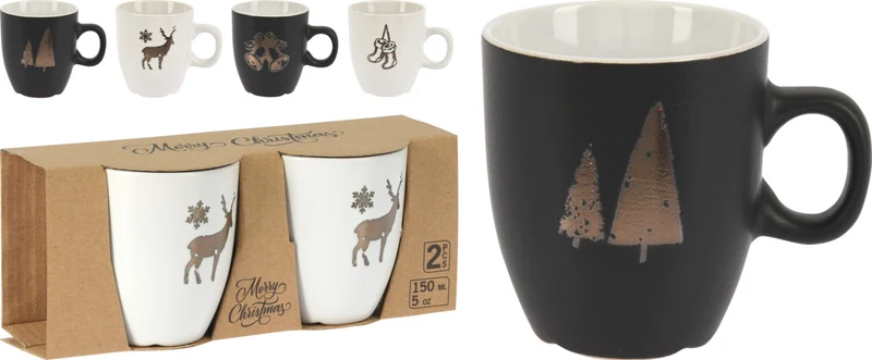 SET/2 BEKERS AARDEWERK ''KERST'' 150ML 5,07 OZ. 4 ASSORTIE
