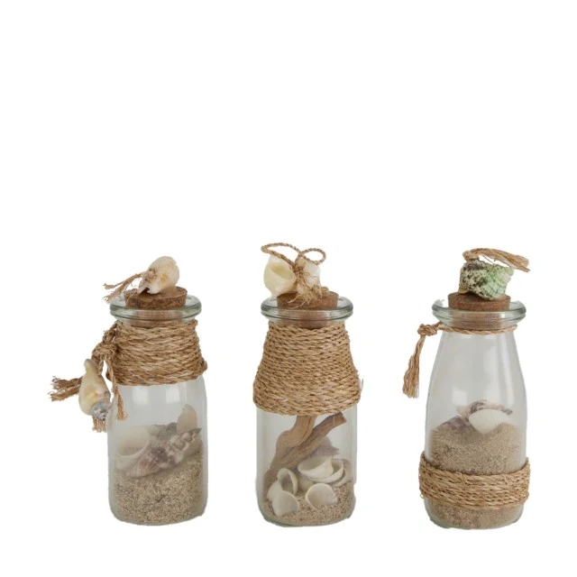 Bottle glass with shells Ø7x16cm Natural mix