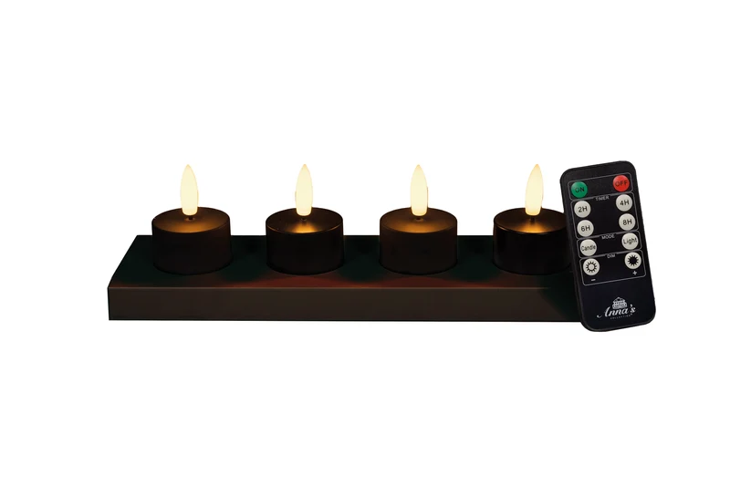THEELICHT 3D LONT OPLAADBAAR MET AFSTANDSBEDIENING EN OPLAADSTATION D3.8H5CM ZWART SET VAN 4