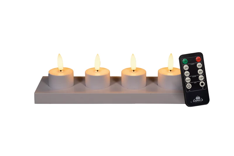 THEELICHT 3D LONT OPLAADBAAR MET AFSTANDSBEDIENING EN OPLAADSTATION D3.8H5CM WIT SET VAN 4
