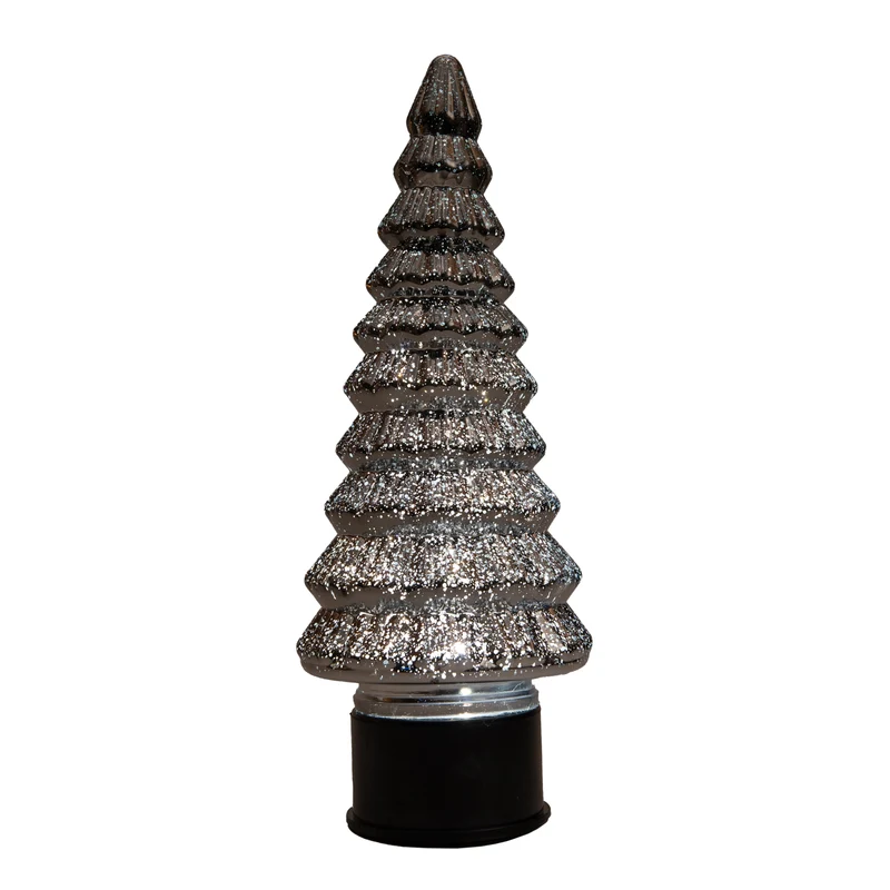 KERSTBOOMPJE GLAS DRAAIEND 20LED 3XAA BATTERIJ MET TIMER 13XH35CM METALLIC ANTRACIET