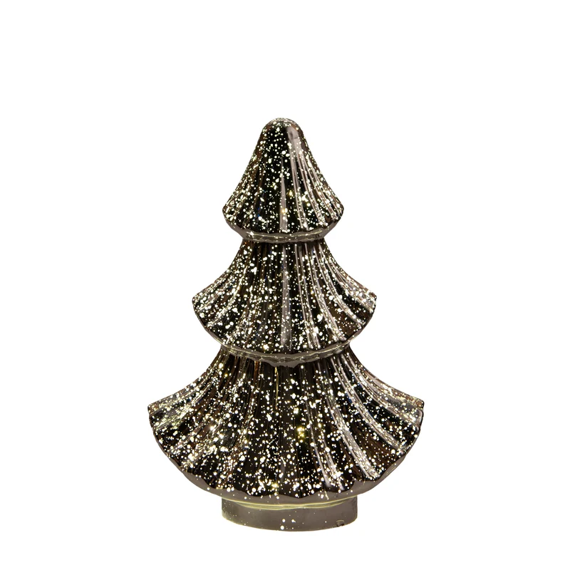 KERSTBOOMPJE GLAS 10LED 3XAAA BATTERIJ MET TIMER 15.5X9.5XH24CM METALLIC ANTRACIET
