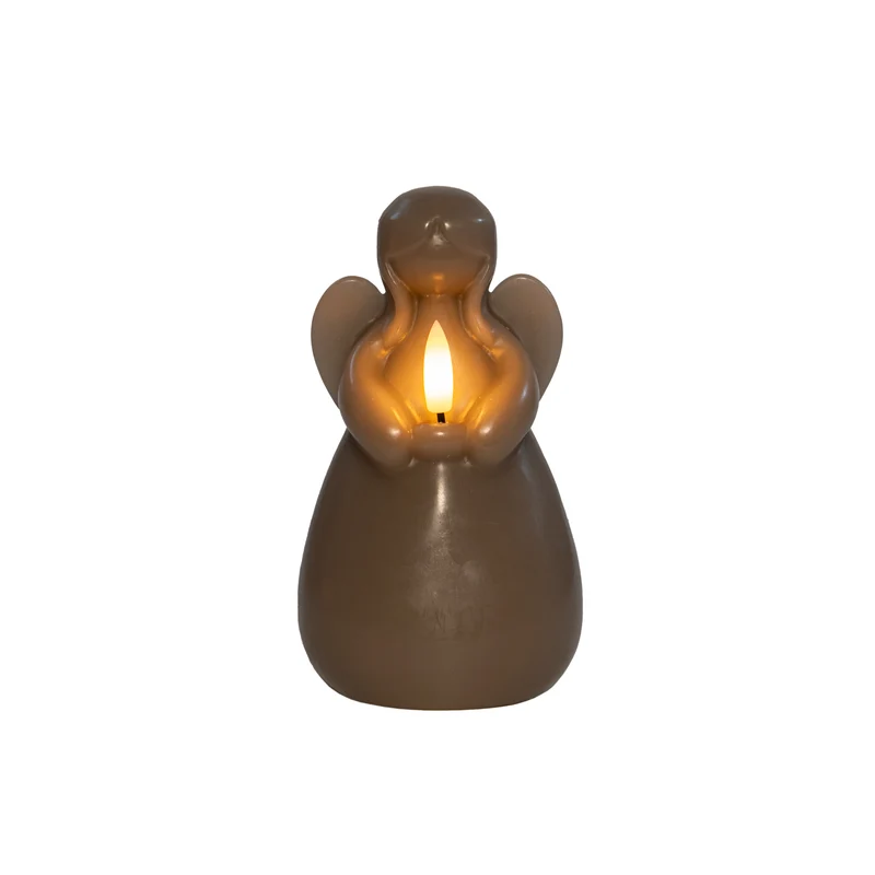 KAARS ENGEL WAX LED 3D VLAM OP BATTERIJ MET TIMER D8.5H14.5CM TAUPE