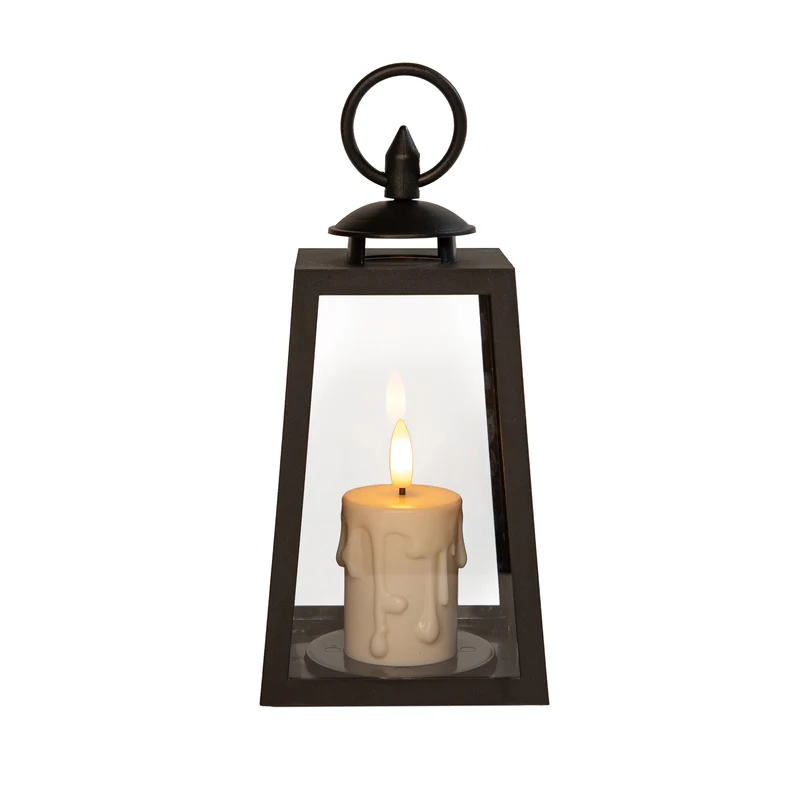 LANTAARN MET DRUIPKAARS 3D VLAM OP BATTERIJ MET TIMER 10X10X20.5CM ZWART