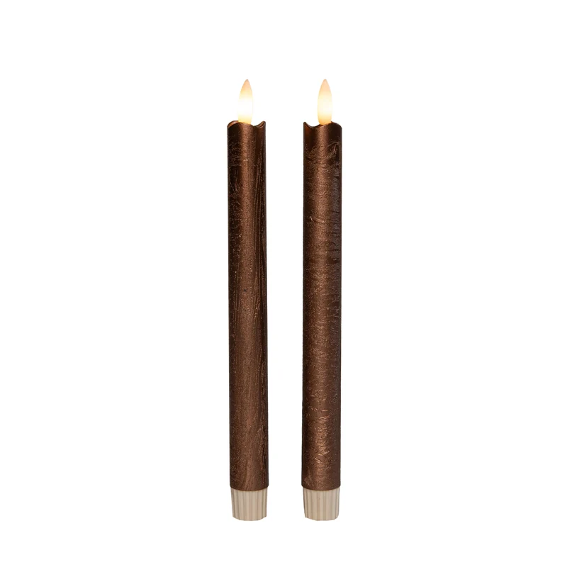 DINERKAARS RUSTIEK WAX 3D VLAM OP 2X2AAA BATTERIJ MET AFSTANDSBEDIENING 23CM BRONS 2 STUKS