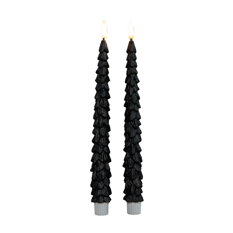 DINERKAARS KERSTBOOM WAX 3D VLAM OP 2X2AAA BATTERIJ MET AFSTANDSBEDIENING 27CM ZWART 2 STUKS