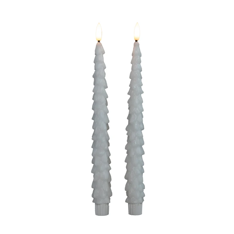 DINERKAARS KERSTBOOM WAX 3D VLAM OP 2X2AAA BATTERIJ MET AFSTANDSBEDIENING 27CM WIT 2 STUKS