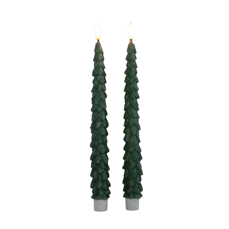DINERKAARS KERSTBOOM WAX 3D VLAM OP 2X2AAA BATTERIJ MET AFSTANDSBEDIENING 27CM JADE GROEN 2 STUKS
