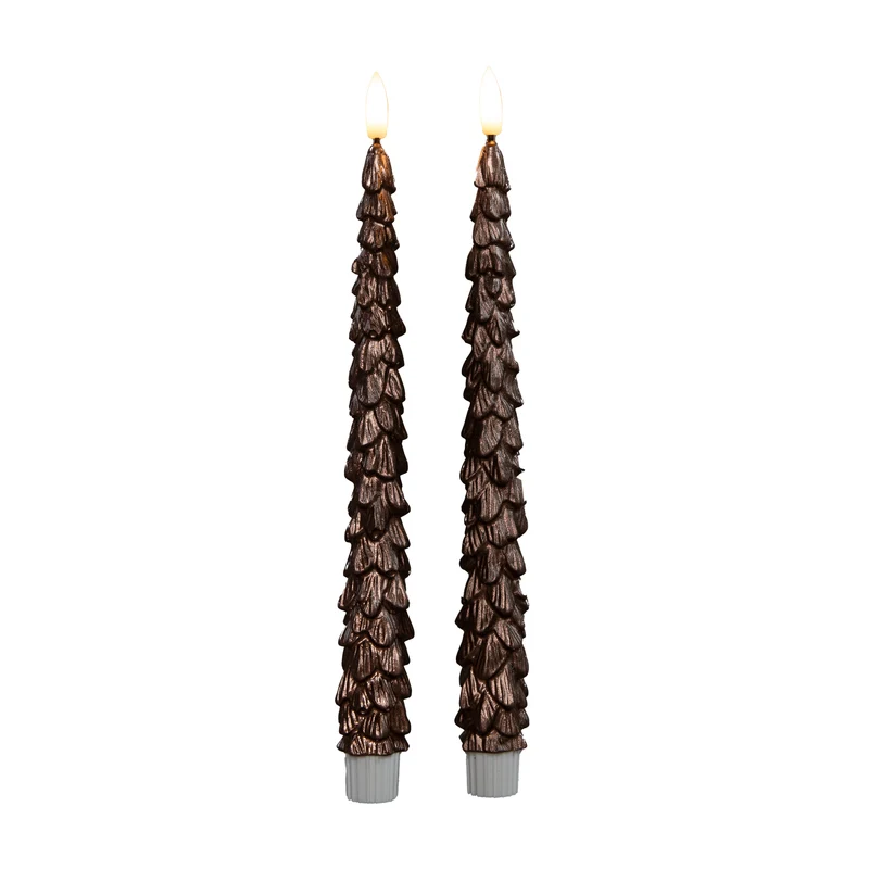 DINERKAARS KERSTBOOM WAX 3D VLAM OP 2X2AAA BATTERIJ MET AFSTANDSBEDIENING 27CM BRONS 2 STUKS