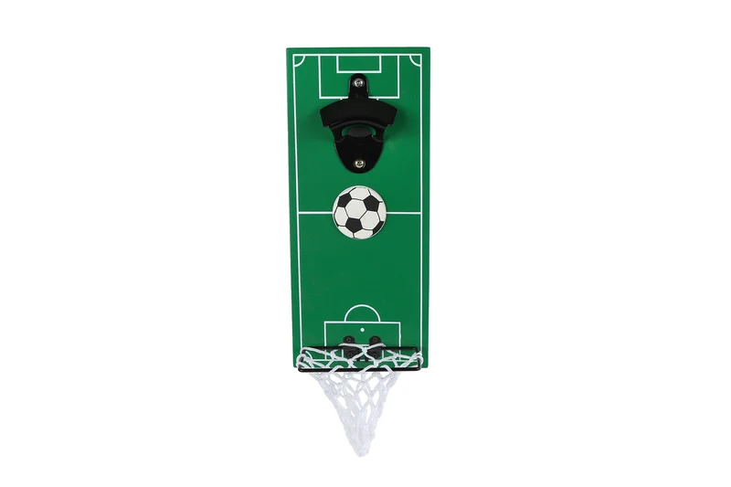 Bieropener "Football" groen hout/metaal 12x28x7cm