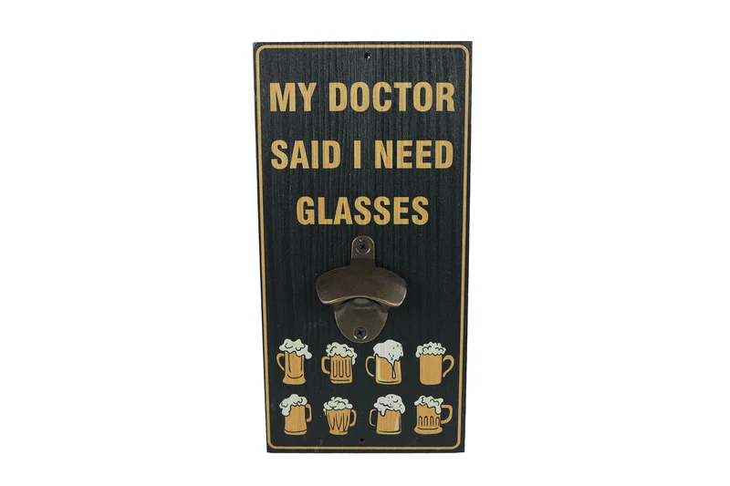 Bieropener "My Doctor" zwart hout/metaal 30x15x5cm