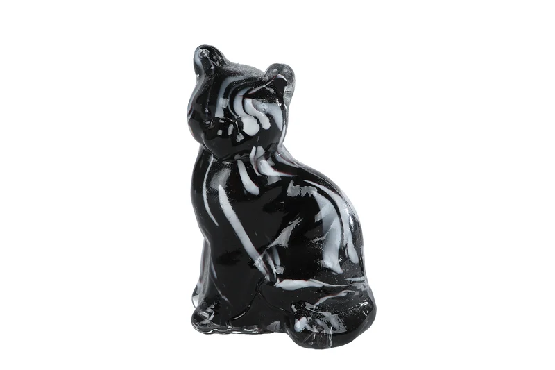 Sculptuur "Kat" grijs/zwart glas 6,5x5x10cm