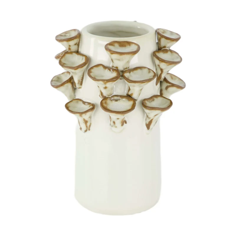 Vase mushroom ceramic 9x9x12.8cm Silver/White