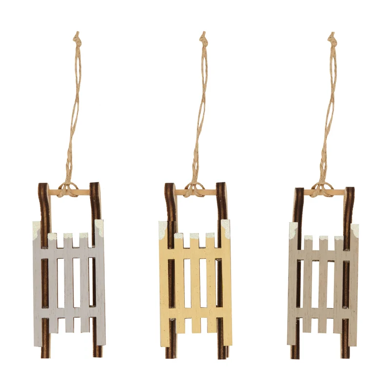 Hanger sleigh plywood 9x3.6x2.2cm 3pcs mixed