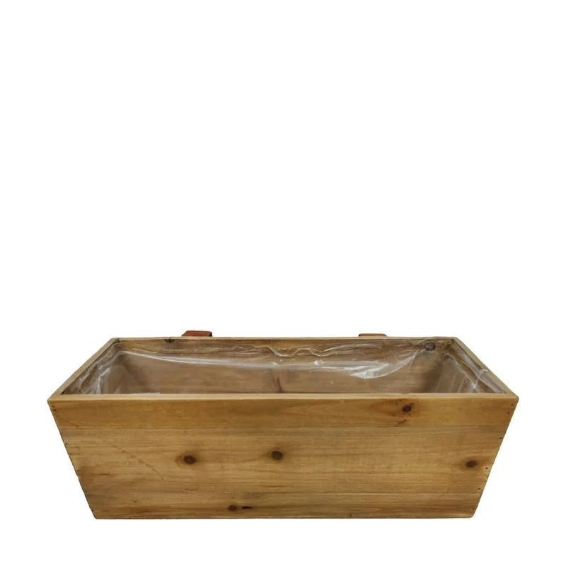 Planter Hanging wood with plastic 38x13x14cm Natural