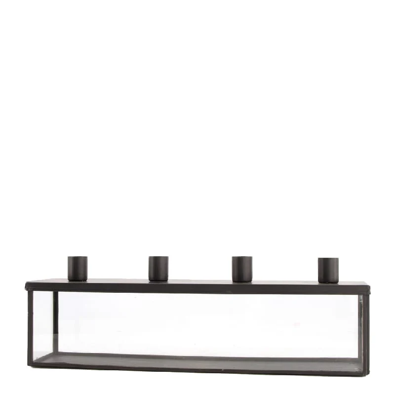 Dinnercandle holder glass 36x9x11.5cm Black