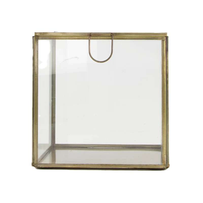 Box metal with glass 13.5x13.5x13.5cm Gold