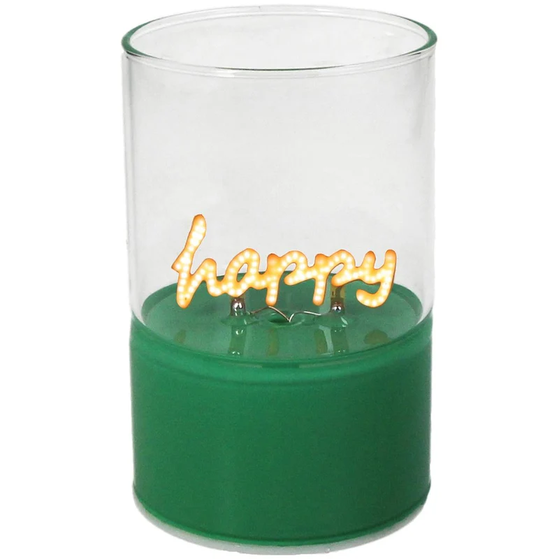 Decoration Light Happy LED Glass Green 6.5x6.5x10cm