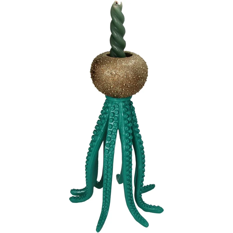 Candle Stick Octopus Polyresin Turquoise 17.5x17.5x27.5cm