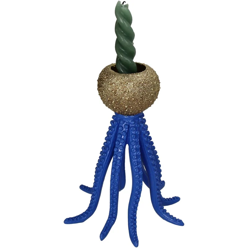 Candle Stick Octopus Polyresin Blue 16x16x20cm