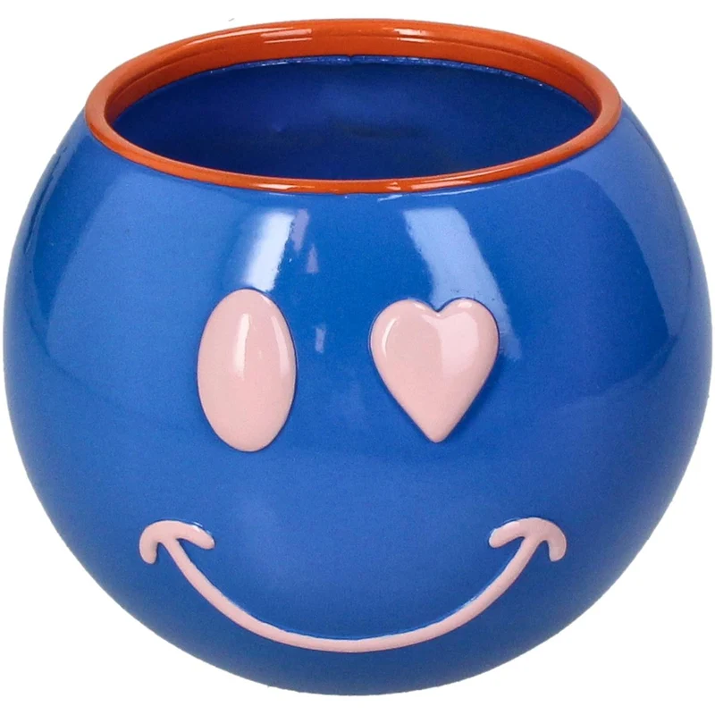 Planter Smiley Polyresin Blue 13.5x13.5x11cm