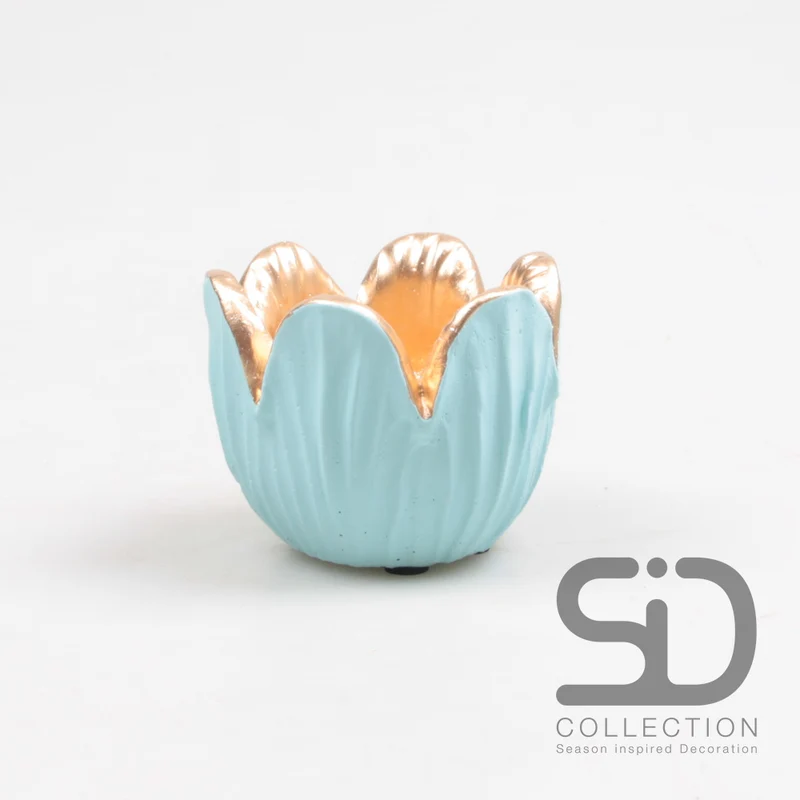 TULP WAXINELICHTHOUDER CEMENT 8.5X6.5 CM BLAUW