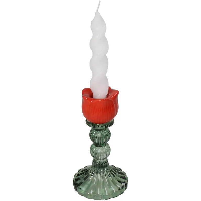 Candle Stick Tulip Glass Orange 8x8x14.5cm