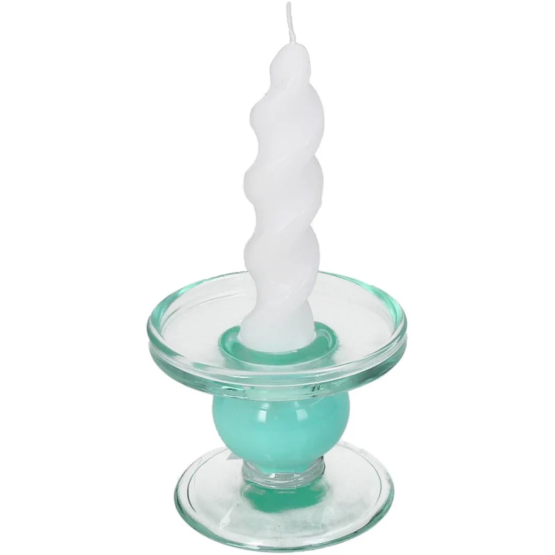 Candle Holder Glass Turquoise 9x9x7cm