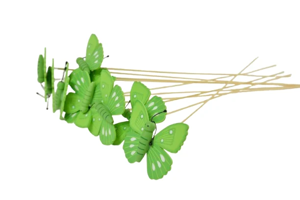 Pak á 10 Vlinder groen hout op 50cm stok