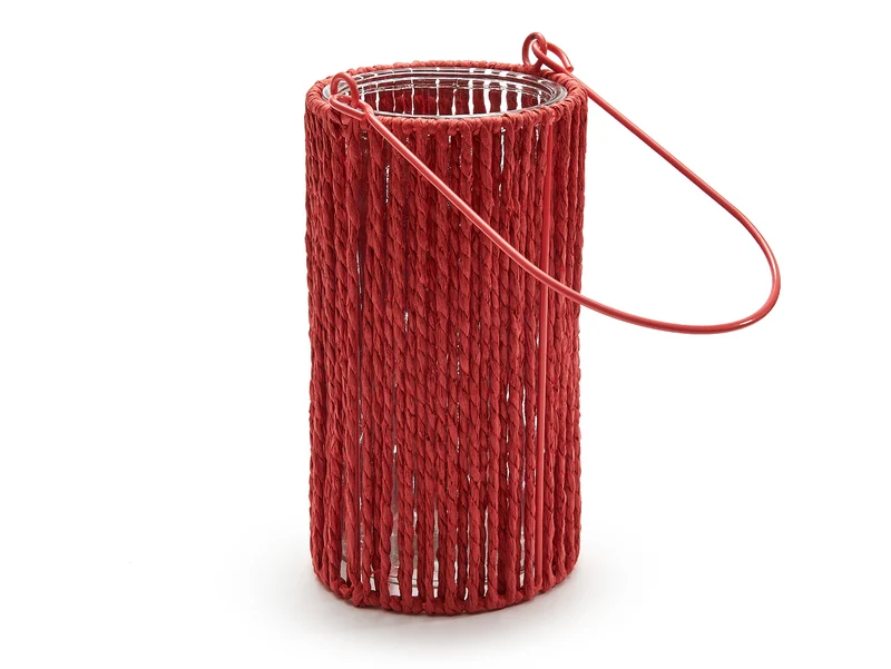Lantaarn rond 'Lumière' koraalrood Ø11x20,5cm