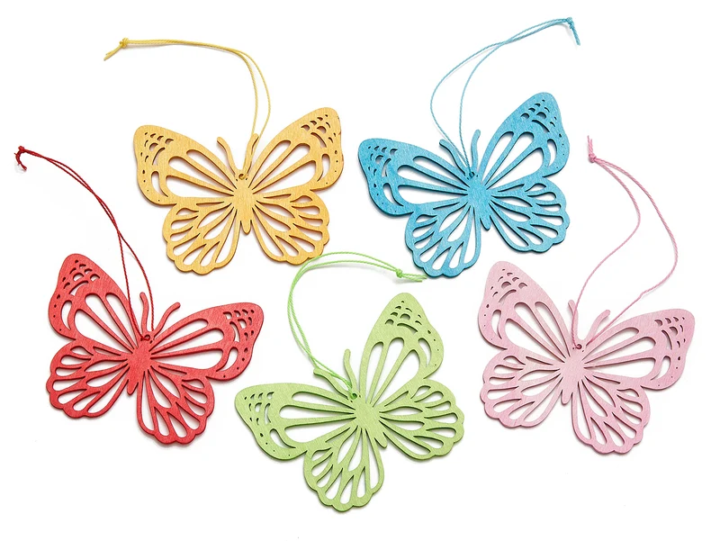 Hanger vlinder 'Zahra' hout 5 assorti 10cm - per 4 stuks