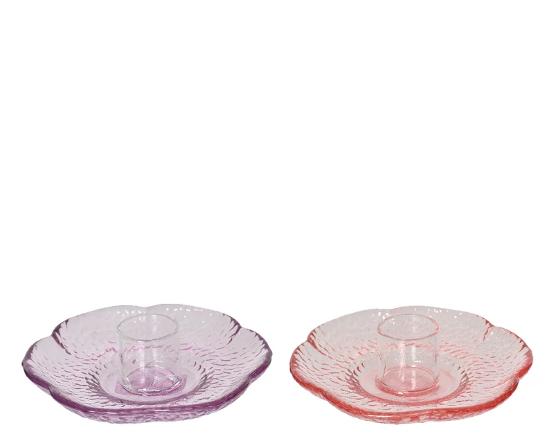 Kandelaar glas 2col ass D10,5 H3,2cm