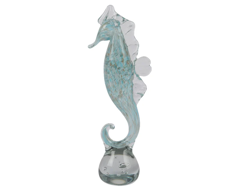 Decoratie zeepaard ijsblauw glas D8 H32cm