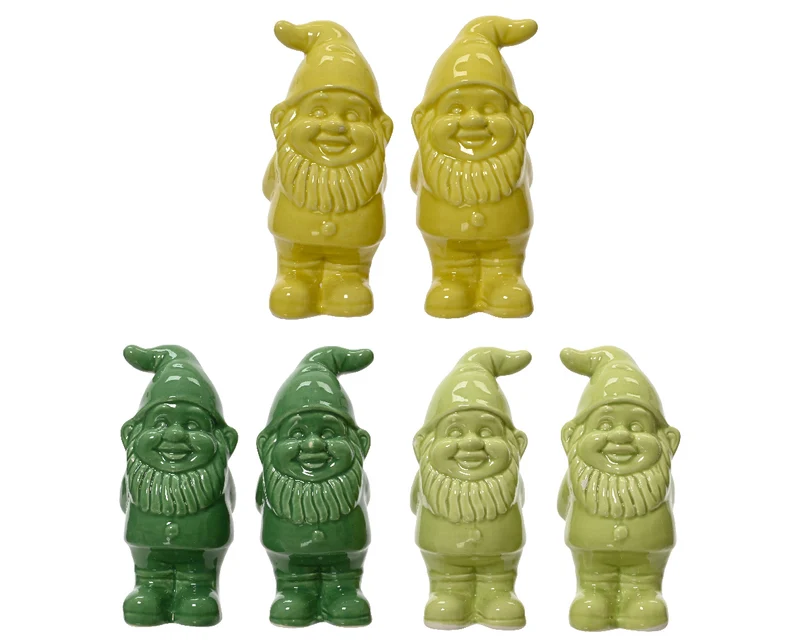 Gnoom keramiek 6 assortie kleur ''groen'' 5x5x10,2cm