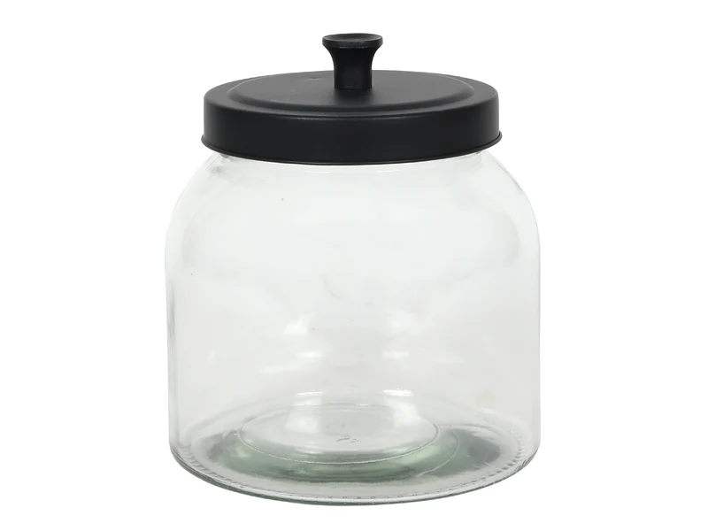 Voorraadpot glas metalen deksel zwart 2200ml