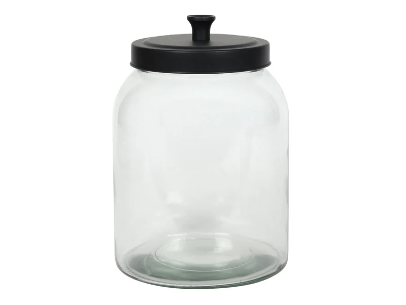 Voorraadpot glas metalen deksel zwart 1600ml
