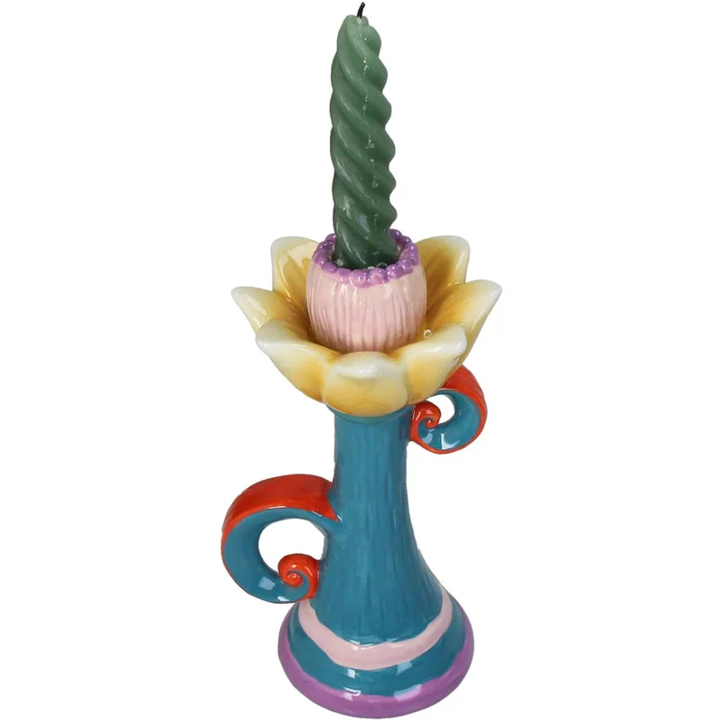 Candle Stick Flowers Stoneware Multi 12x11.5x21.5cm