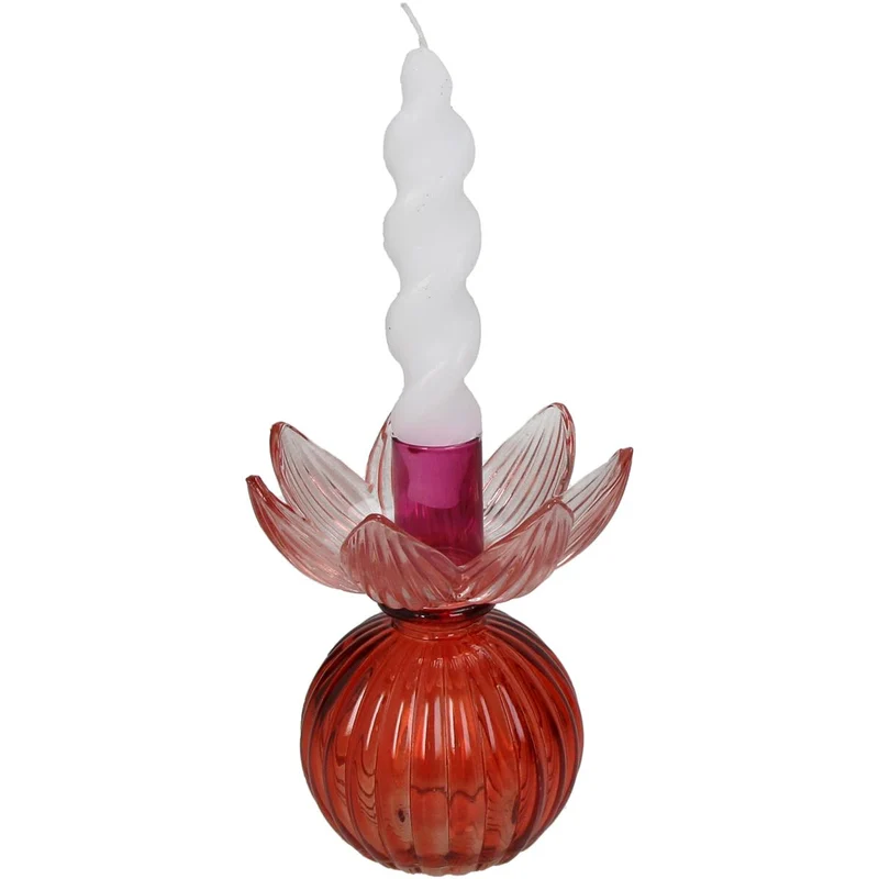Candle Stick Flowers Glass Multi 10.9x10.9x14cm