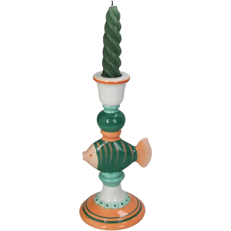 Candle Stick Fish Stoneware Multi 10.4x9.3x20.5cm