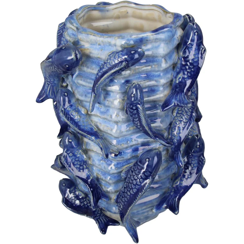 Planter Fishes Fine Earthenware Blue 23x22.5x26cm