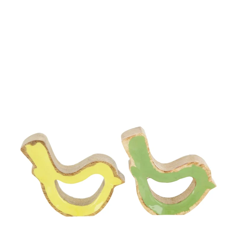 Figurine bird mango wood 10x2.5x7cm Green/Yellow mixed