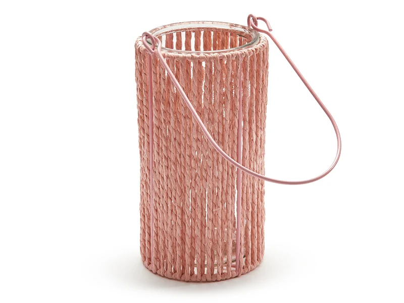 Lantaarn rond 'Lumière' nude pink Ø11x20,5cm