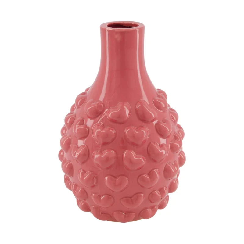 Vase hearts ceramic 18.5x18.5x27cm Dark pink