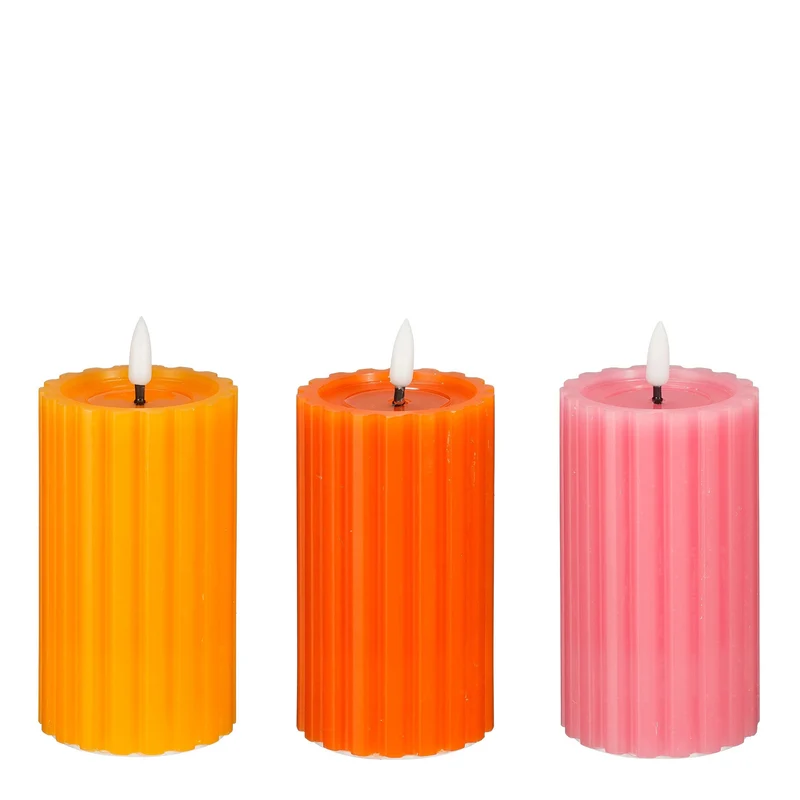 Kaars led terra roze 3 assorti battery operated en timer - h12,5xd7cm