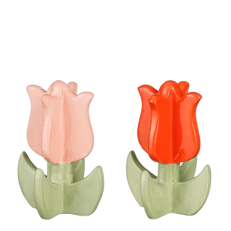 Decoratie tulp roze rood 2 assorti - h11,5xd7,5cm