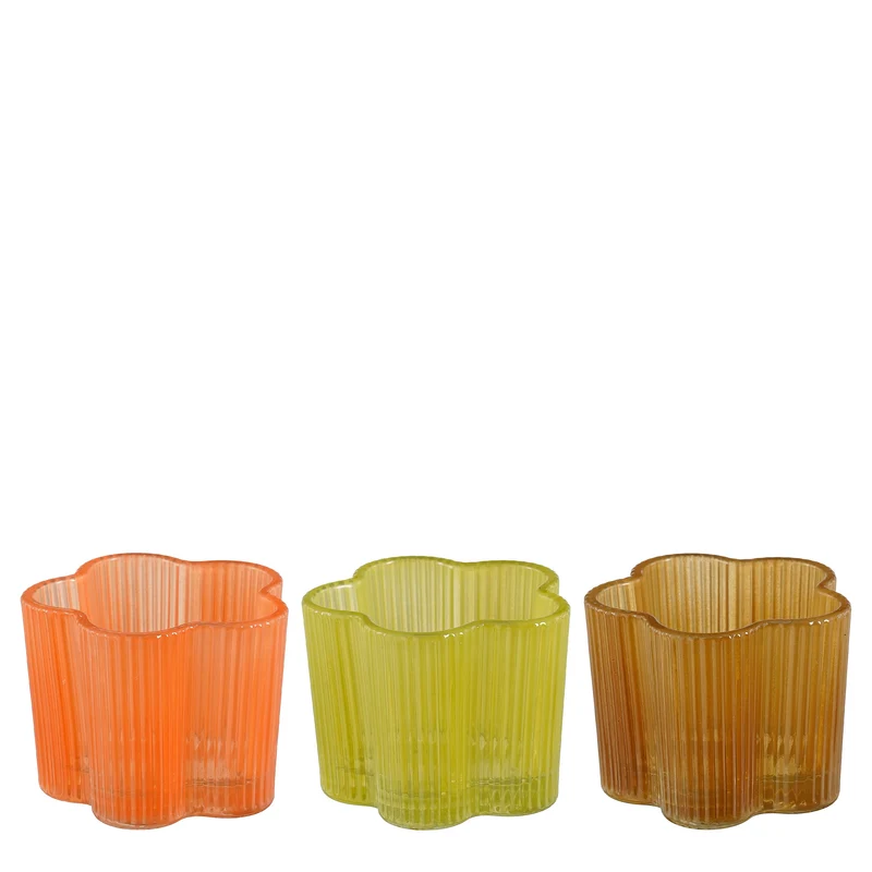 Mondy theelicht houder bruin lime oranje 3 assorti - h6xd7cm